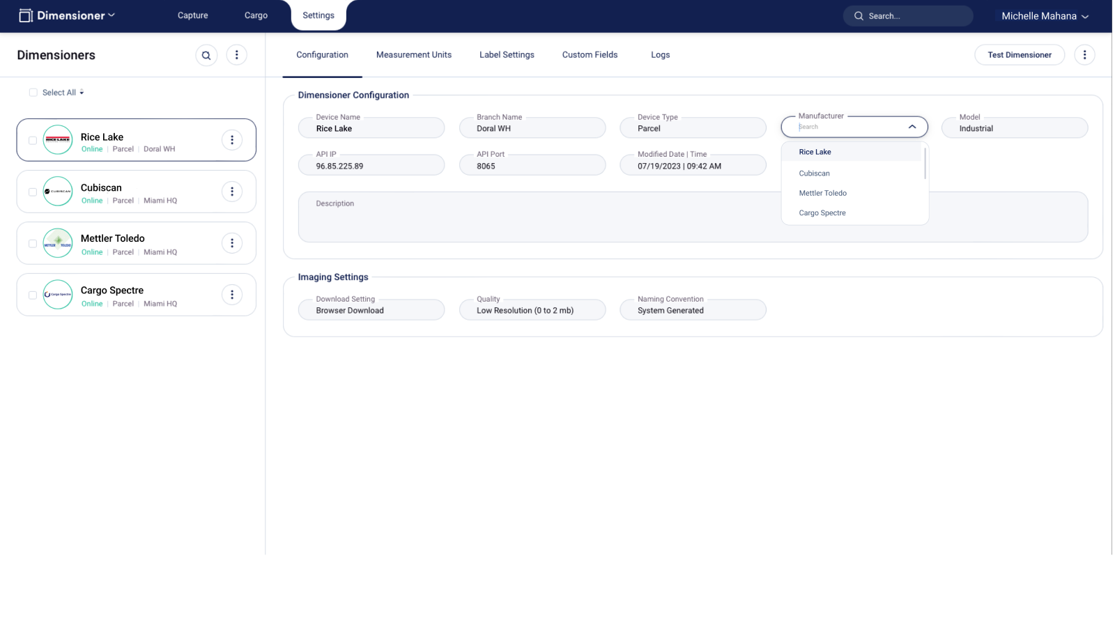 Centralized Management ofAll Your Dimensioners