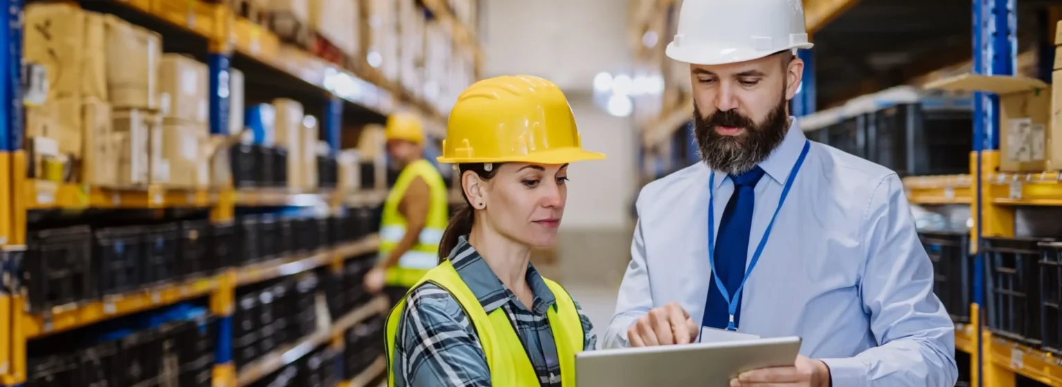 Warehouse manager and employee forecasting demand.