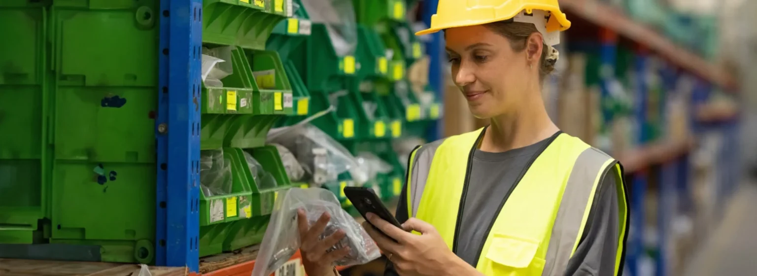 Employee packing in fulfillment center.