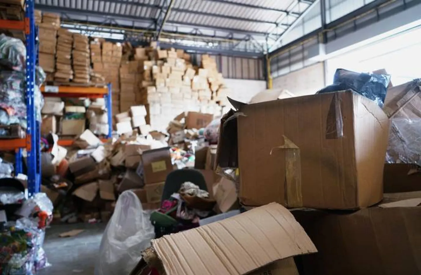 A disorganized warehouse.