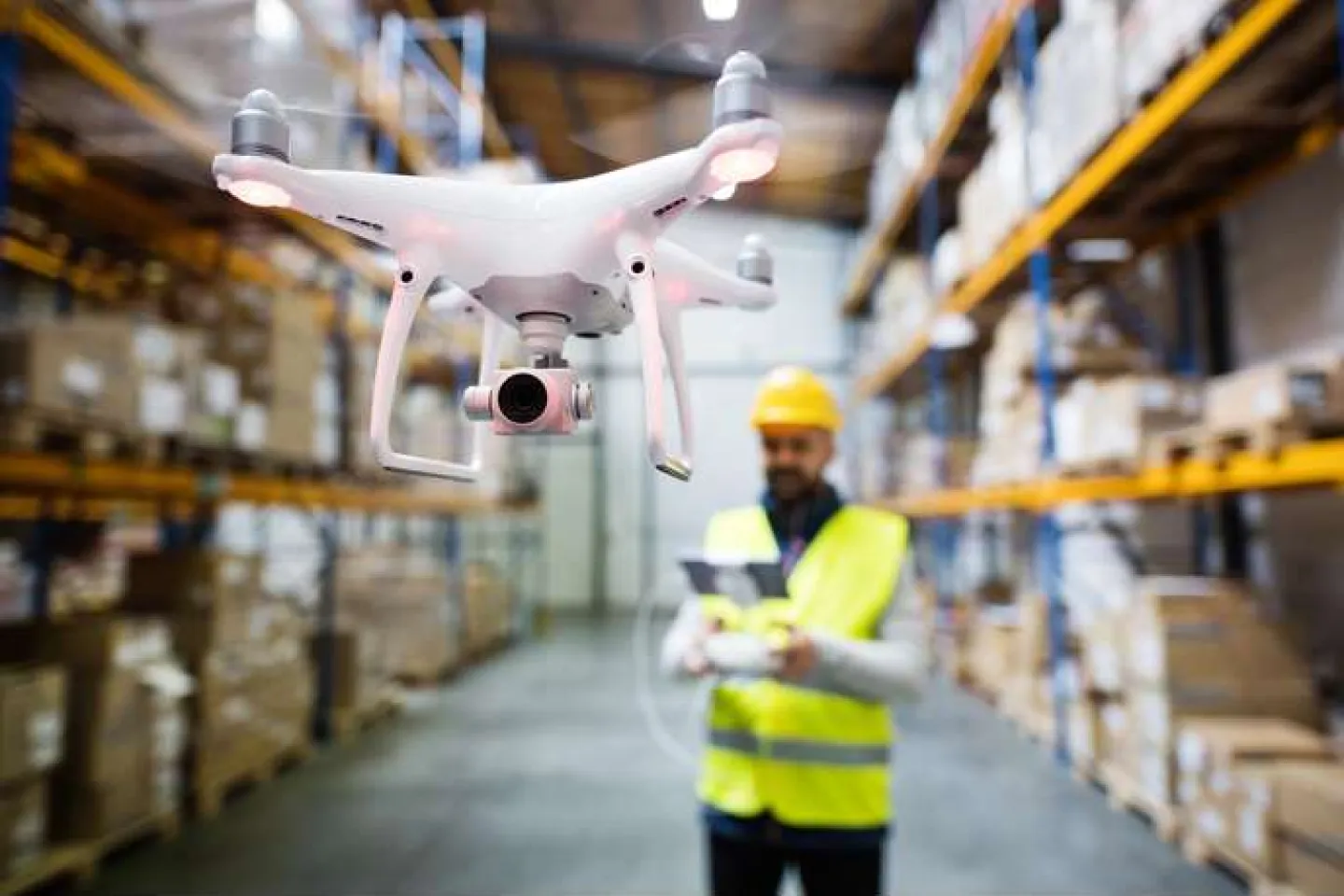 Drone in the warehouse.