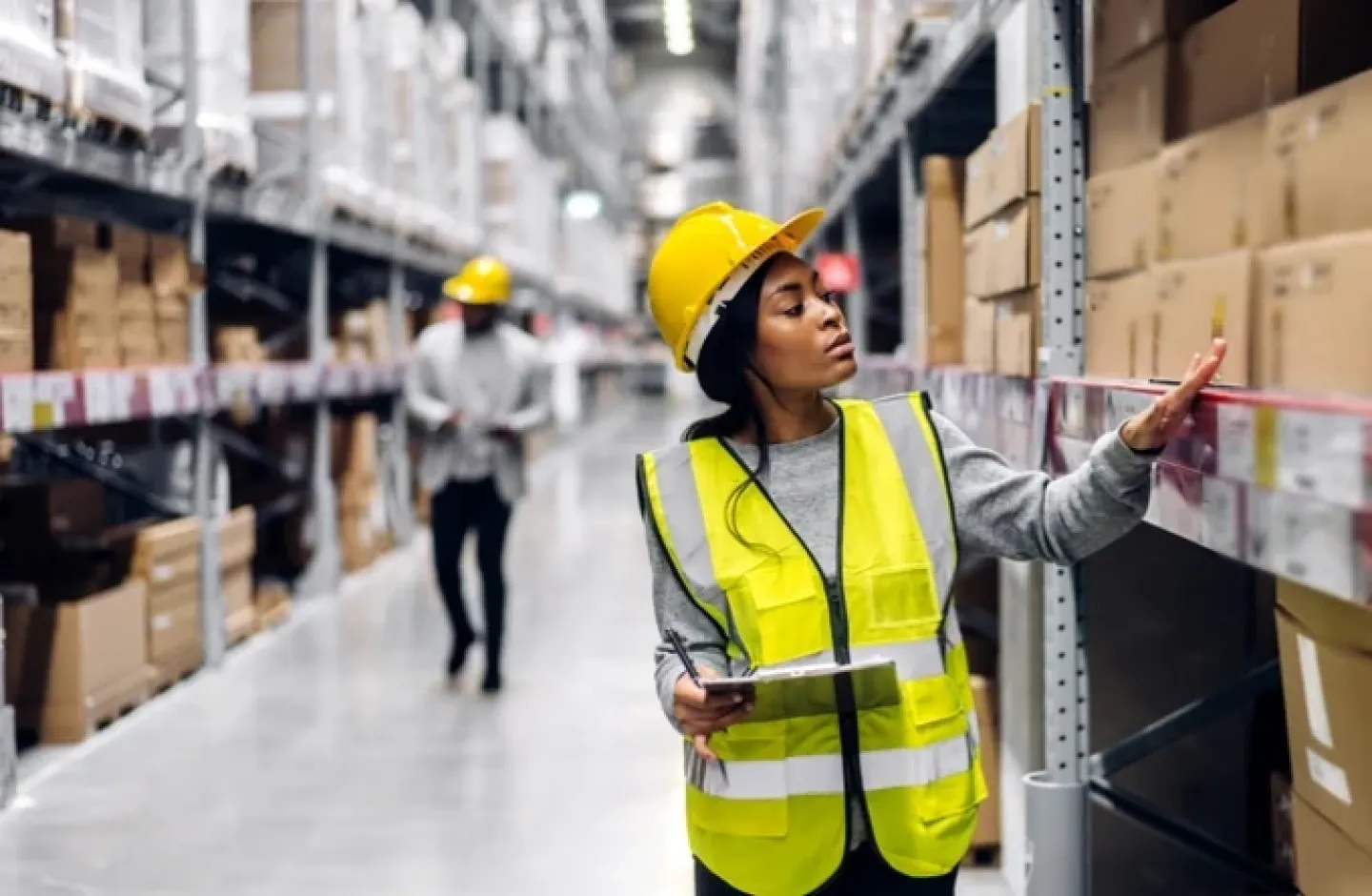 Employee performing cycle counting in the warehouse.