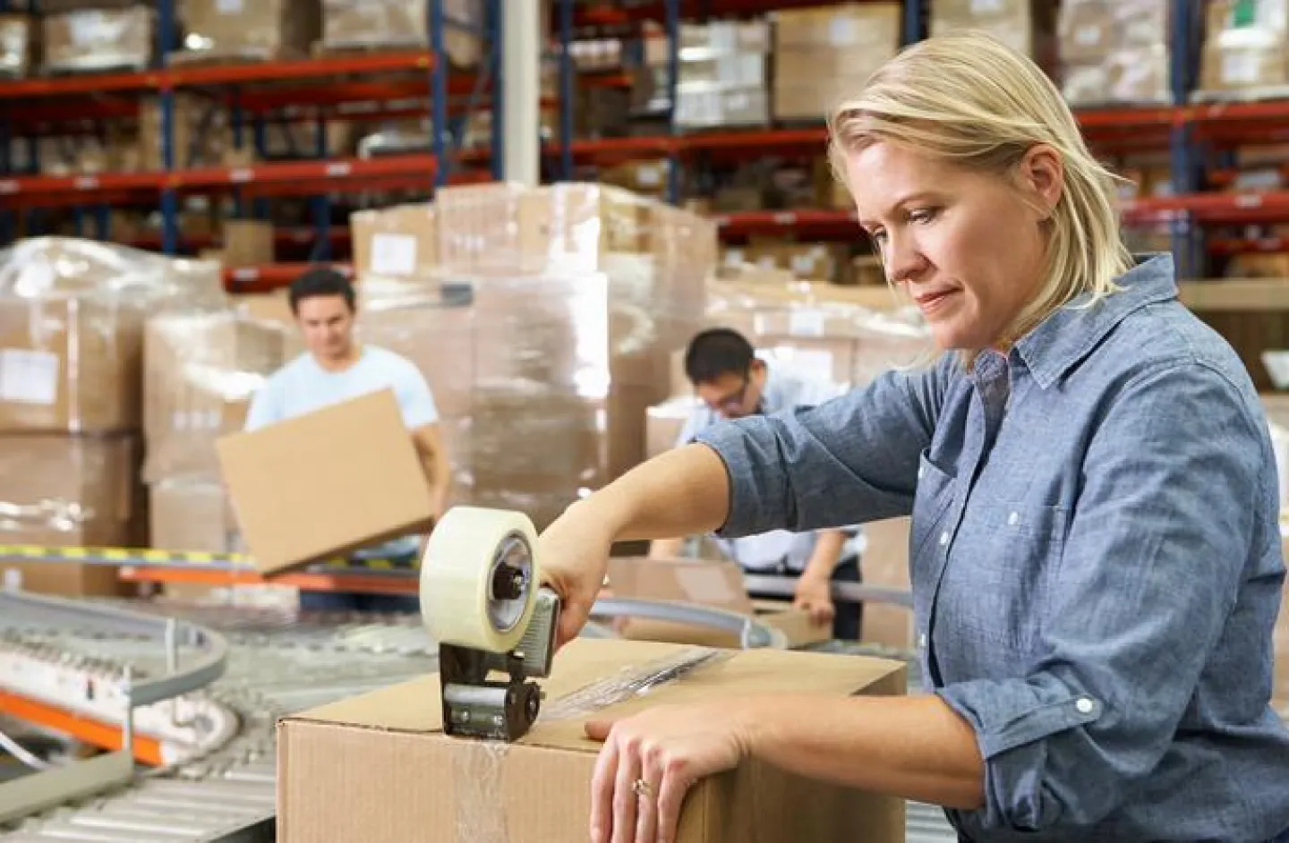 A warehouse packing station.